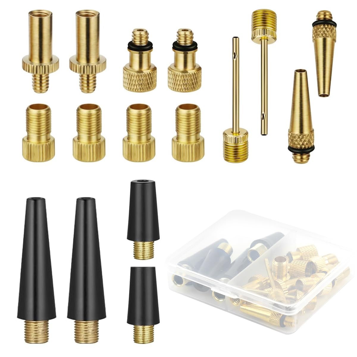 STHIRA Bicycle Presta Schrader Valve Adaptor, 16PCS Brass Bike Pump Adapters, Ball Pump Needle, Balloon Inflatable Nozzle Inflator Adapter, Air Pump Accessories for Standard Pump STHIRA Bicycle Presta Schrader Valve Adaptor, 16PCS Brass Bike Pump Adapters, Ball Pump Needle, Balloon Inflatable Nozzle Inflator Adapter, Air Pump Accessories for Standard Pump